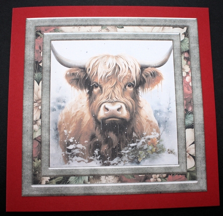 Christmas Highland cow card front 7 by Marion Kimberley-Scott
