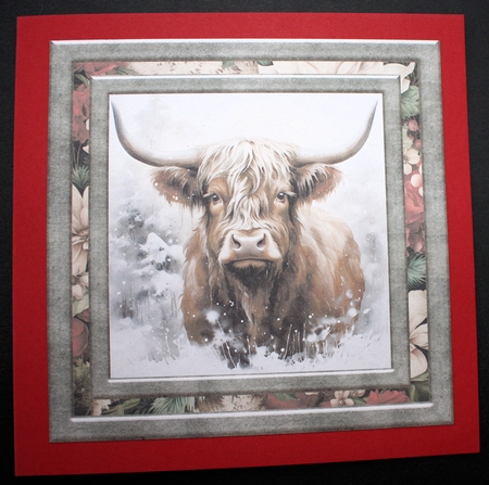 Christmas Highland cow card front 8 by Marion Kimberley-Scott