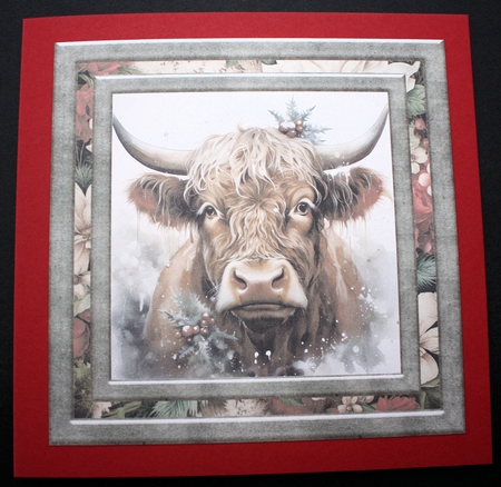 Christmas Highland cow card front 9 by Marion Kimberley-Scott