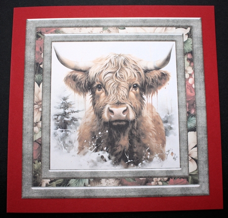 Christmas Highland cow card front 10 by Marion Kimberley-Scott