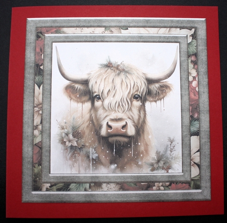 Christmas Highland cow card front 11 by Marion Kimberley-Scott