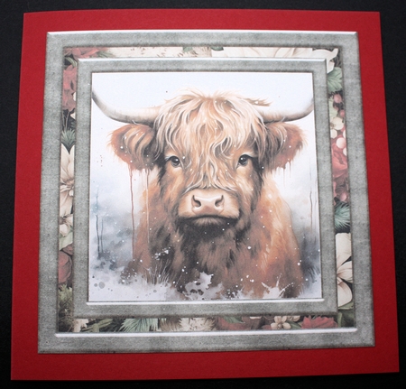 Christmas Highland cow card front 12 by Marion Kimberley-Scott