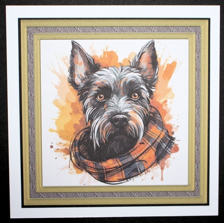 Tartan scarf Scottish terrier card front 4 by Marion Kimberley-Scott