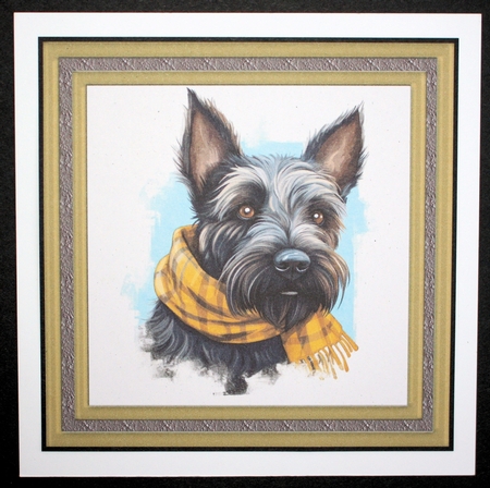 Tartan scarf Scottish terrier card front 11 by Marion Kimberley-Scott