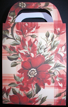 Red floral plaid gift bag 1 by Marion Kimberley-Scott