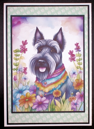Its a Hippy Thing Scottie in the Garden A4 by Marion Kimberley-Scott