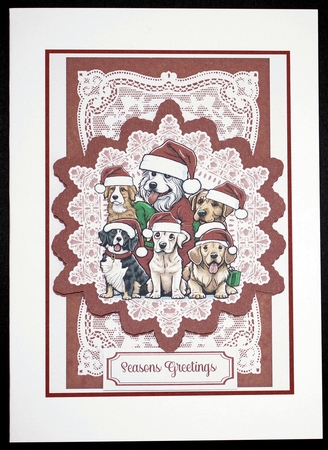 Christmas Animals 7 x 5 Lace Doily Cards x 4 Kit 3 by Marion Kimberley-Scott