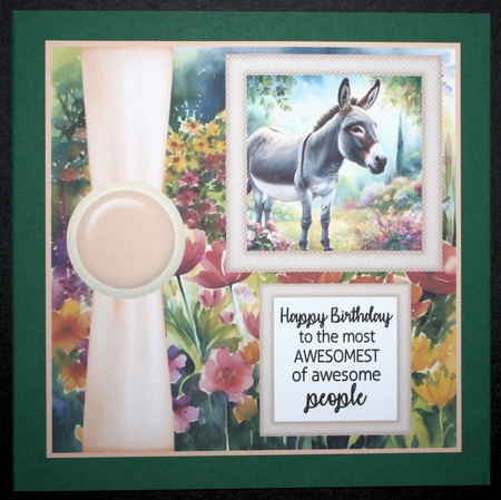 Cute donkey in garden card front 3 by Marion Kimberley-Scott