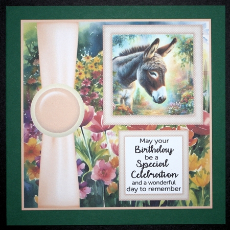 Cute donkey in garden card front 5 by Marion Kimberley-Scott
