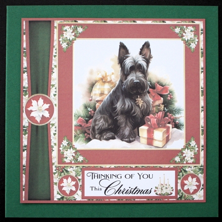 Red and green Christmas Scottie card front 2 by Marion Kimberley-Scott