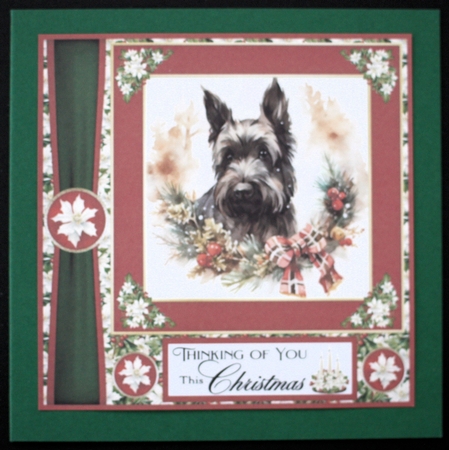 Red and green Christmas Scottie card front 3 by Marion Kimberley-Scott