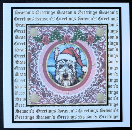 Christmas stained glass Scottish terrier card front 2 by Marion Kimberley-Scott