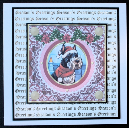 Christmas stained glass Scottish terrier card front 3 by Marion Kimberley-Scott