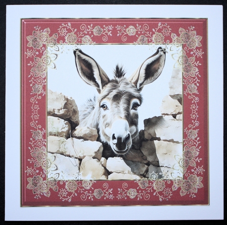 Donkey looking over wall card front 6 by Marion Kimberley-Scott