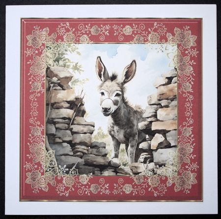 Donkey looking over wall card front 8 by Marion Kimberley-Scott