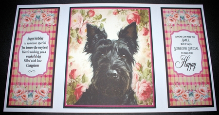 Gate fold Scottish terrier card front by Marion Kimberley-Scott