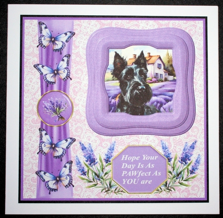 Framed lavender Scottish terrier card front 4 by Marion Kimberley-Scott