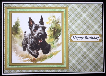 Woodland Scottish terrier card front 1 by Marion Kimberley-Scott