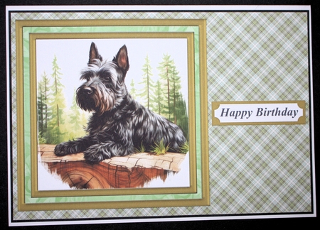 Woodland Scottish terrier card front 5 by Marion Kimberley-Scott