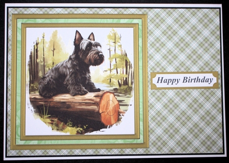 Woodland Scottish terrier card front 6 by Marion Kimberley-Scott
