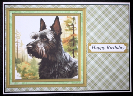 Woodland Scottish terrier card front 9 by Marion Kimberley-Scott
