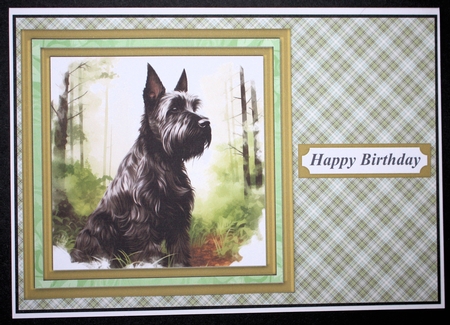 Woodland Scottish terrier card front 11 by Marion Kimberley-Scott