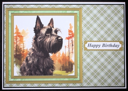 Woodland Scottish terrier card front 12 by Marion Kimberley-Scott