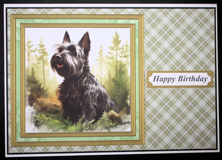 Woodland Scottish terrier card front 13 by Marion Kimberley-Scott