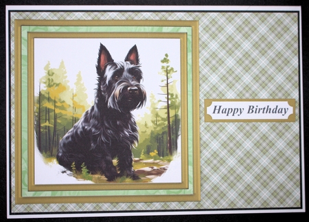 Woodland Scottish terrier card front 15 by Marion Kimberley-Scott