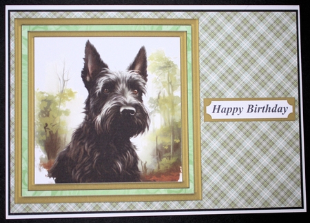 Woodland Scottish terrier card front 16 by Marion Kimberley-Scott