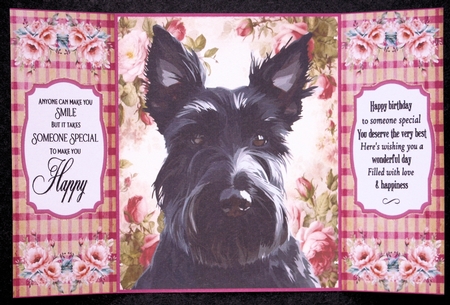 Scottish terrier gate fold card front 3 by Marion Kimberley-Scott