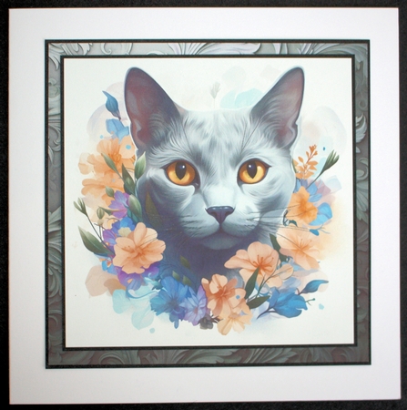Russian Blue Cat and Flowers Mix 1 by Marion Kimberley-Scott