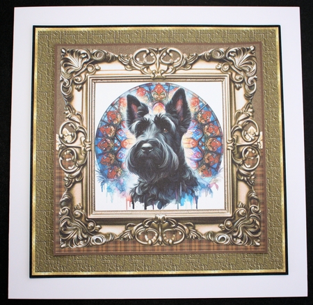 Framed stained glass dog card front 5 by Marion Kimberley-Scott