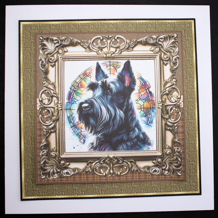 Framed stained glass dog card front 10 by Marion Kimberley-Scott