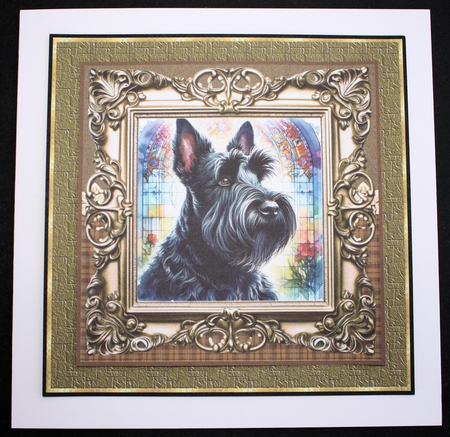 Framed stained glass dog card front 11 by Marion Kimberley-Scott