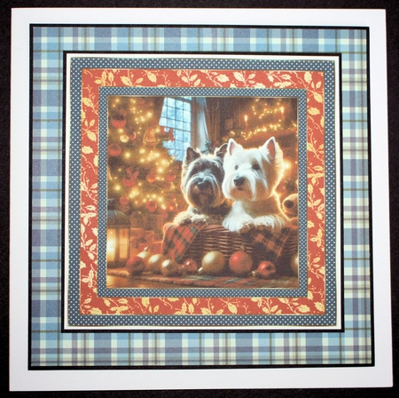 Scottish terrier and Westie Christmas scene card front 3 by Marion Kimberley-Scott