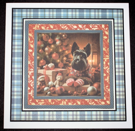 Scottish terrier Christmas scene card front 1 by Marion Kimberley-Scott