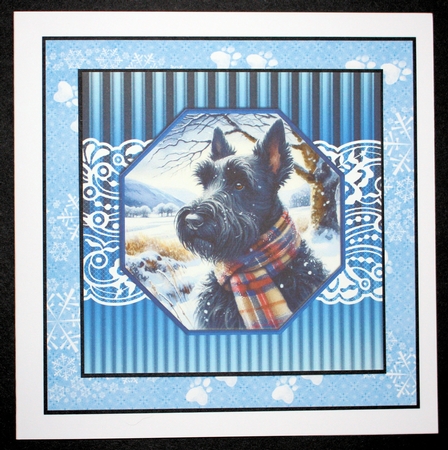 3 Blue framed Christmas Scottish terrier card fronts/toppers 1 by Marion Kimberley-Scott