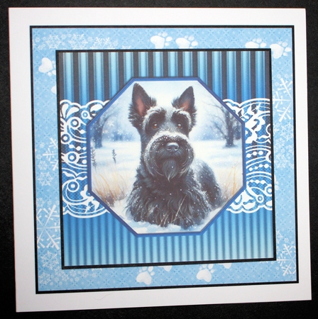 3 Blue framed Christmas Scottish terrier card fronts/toppers 2 by Marion Kimberley-Scott