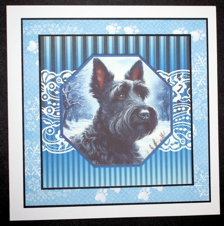 3 Blue framed Christmas Scottish terrier card fronts/toppers 3 by Marion Kimberley-Scott