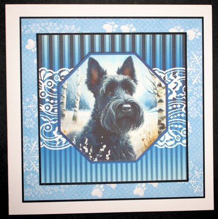 3 Blue framed Christmas Scottish terrier card fronts/toppers 4 by Marion Kimberley-Scott
