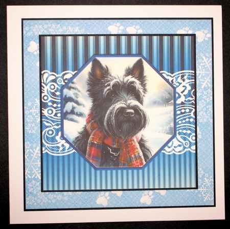 3 Blue framed Christmas Scottish terrier card fronts/toppers 5 by Marion Kimberley-Scott