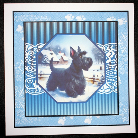 3 Blue framed Christmas Scottish terrier card fronts/toppers 6 by Marion Kimberley-Scott