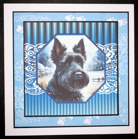 3 Blue framed Christmas Scottish terrier card fronts/toppers 7 by Marion Kimberley-Scott