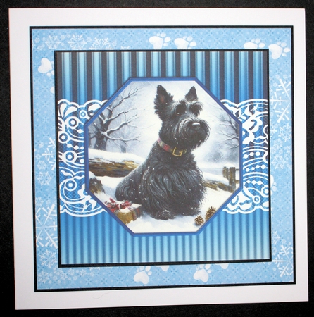 3 Blue framed Christmas Scottish terrier card fronts/toppers 8 by Marion Kimberley-Scott