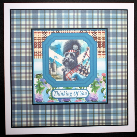 Black Scottish terrier with bagpipes card front 4 by Marion Kimberley-Scott