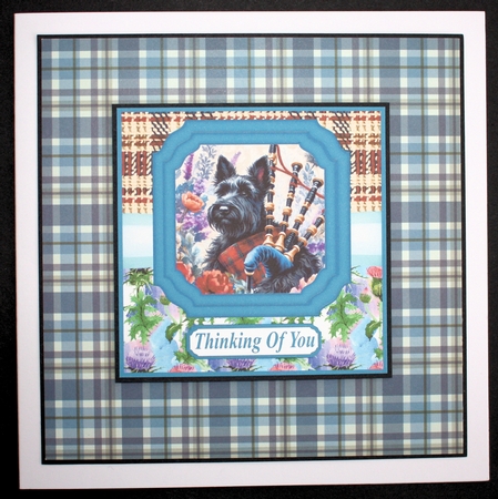 Black Scottish terrier with bagpipes card front 5 by Marion Kimberley-Scott