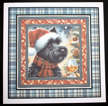 Christmas Scottish terrier with whisky card front 2 by Marion Kimberley-Scott