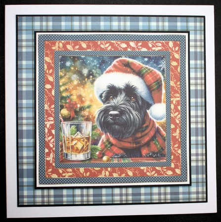 Christmas Scottish terrier with whisky card front 3 by Marion Kimberley-Scott