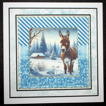 3 Blue frames Christmas donkey card fronts 1 by Marion Kimberley-Scott